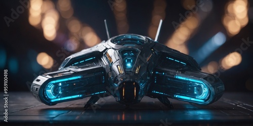 Fototapeta Naklejka Na Ścianę i Meble -  a futuristic spaceship with glowing light in the middle.