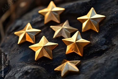Golden Stars Scattered on a Dark Stone Surface