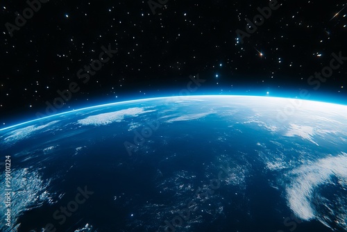 Fototapeta Naklejka Na Ścianę i Meble -  A view of the earth from space at night with stars in the sky