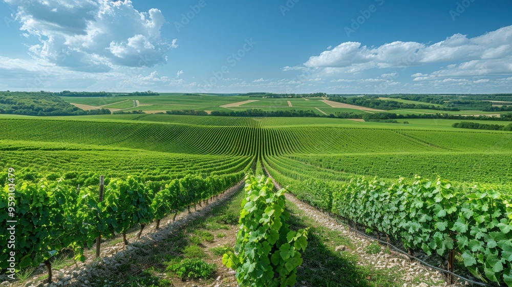 Rows of grapevines stretching out across a rolling landscape. AI. Rows of grapevines stretching out across a rolling landscape. AI.