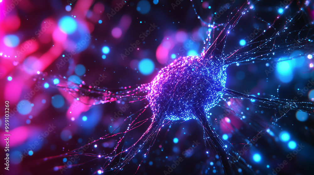 Abstract representation of a glowing neural network in vibrant pink and blue hues, symbolizing artificial intelligence and digital communication Abstract representation of a glowing neural network in vibrant pink and blue hues, symbolizing artificial intelligence and digital communication