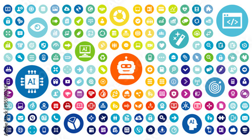 Fényképezés Icons artificial intelligence collection