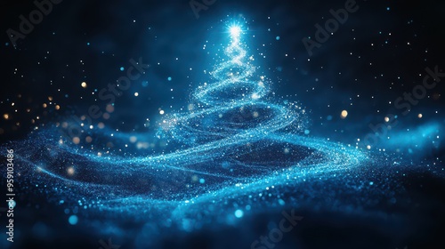 Magical Light Trail Christmas Tree on Starry Night