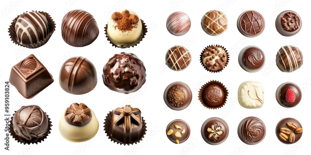 Collection of chocolates isolated on transparent background, set of Collection of chocolates isolated on transparent background, set of