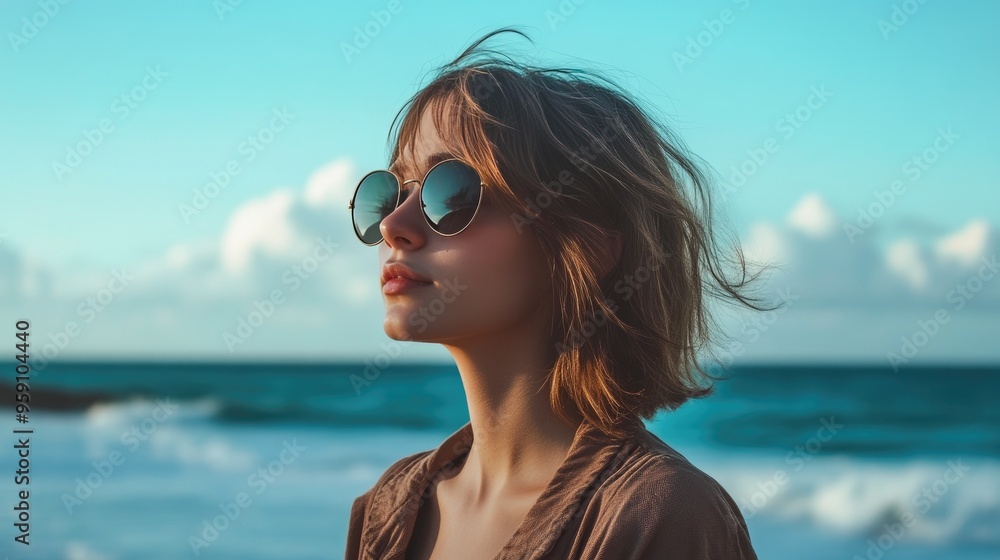 Chic Female Portrait with Ocean View Chic Female Portrait with Ocean View