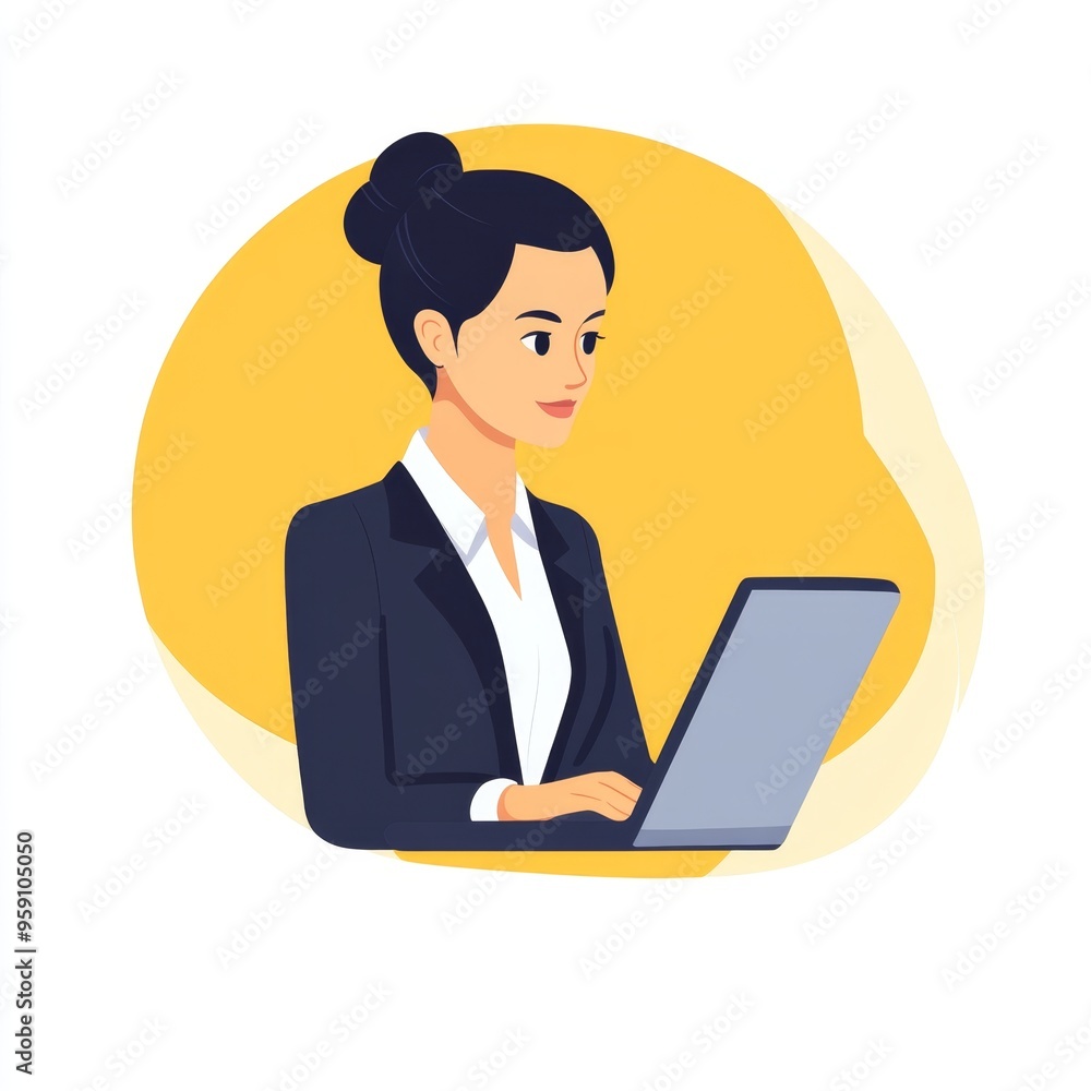 Professional woman in a business suit working on a laptop during a bright and productive day Professional woman in a business suit working on a laptop during a bright and productive day