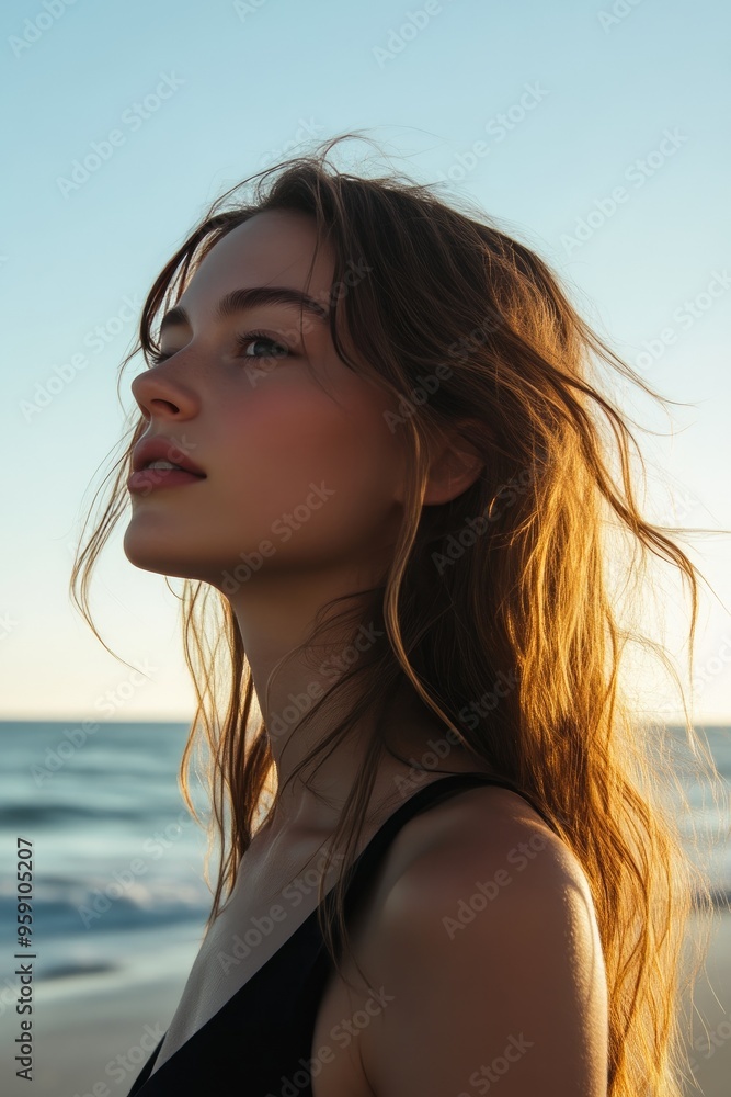 Trendy Young Woman at Beachfront Location Trendy Young Woman at Beachfront Location