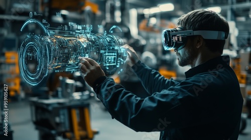 Engineer using augmented reality headset for industrial design