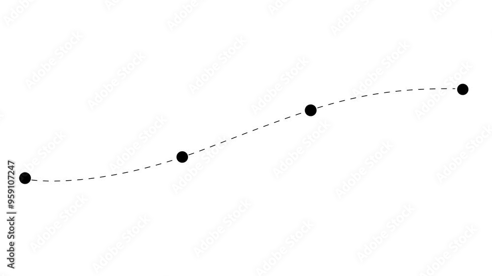 black line animation of a route with several destinations on a black background 4K