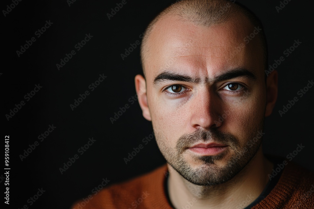 Mens Hair Loss. Portrait of a Worried Man with Alopecia, Taking Care of Brown Hair Mens Hair Loss. Portrait of a Worried Man with Alopecia, Taking Care of Brown Hair