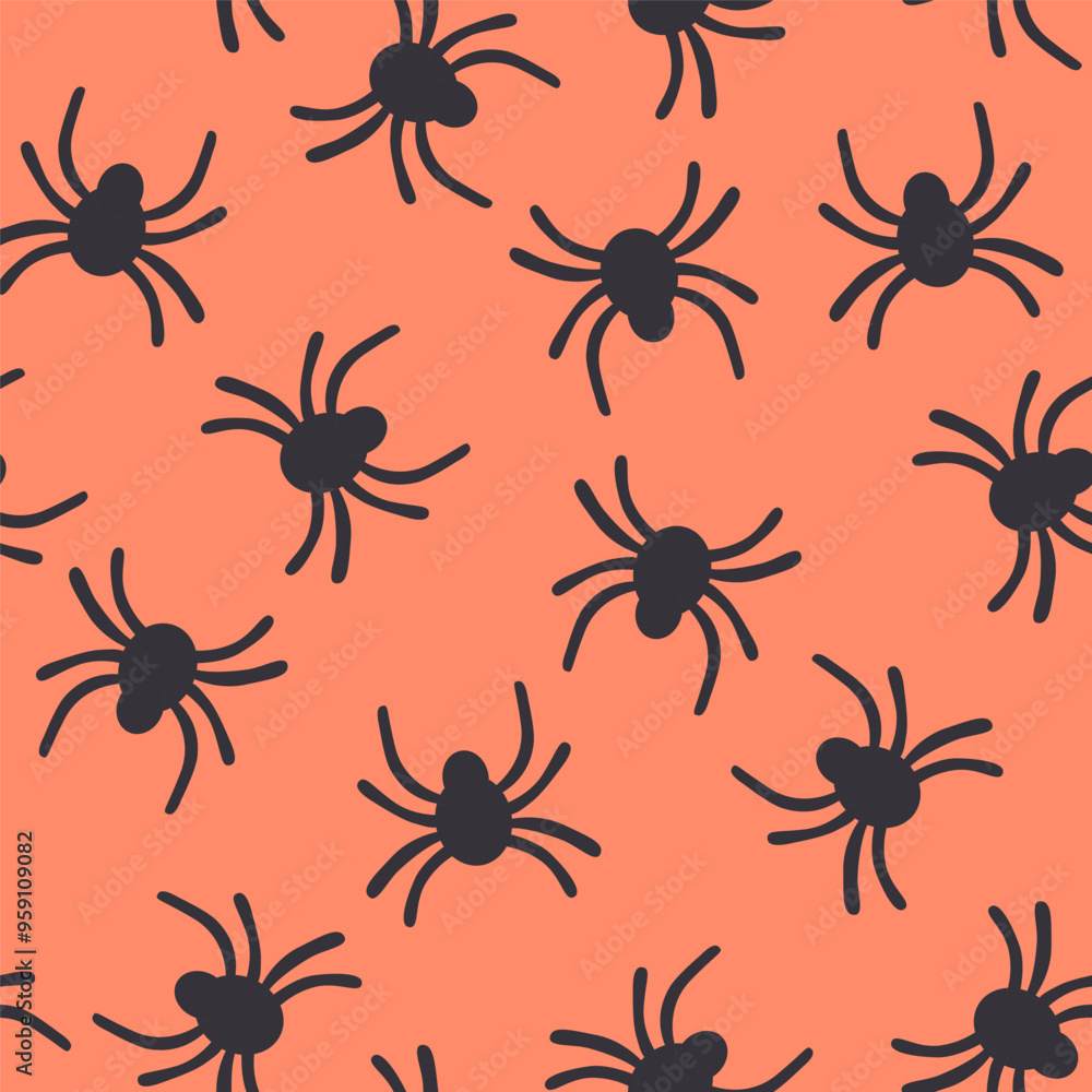 Halloween pattern with spiders on orange background, seamless print Halloween pattern with spiders on orange background, seamless print
