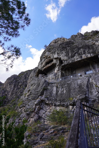 The King Rock Tombs Amasya, Turkey, vertical. Pontus Kralları Kaya Mezarlığı, Amasya.