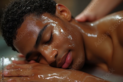 A close-up of a patient receiving a therapeutic massage, capturing the relaxation and healing power of touch in alternative medicine. photo