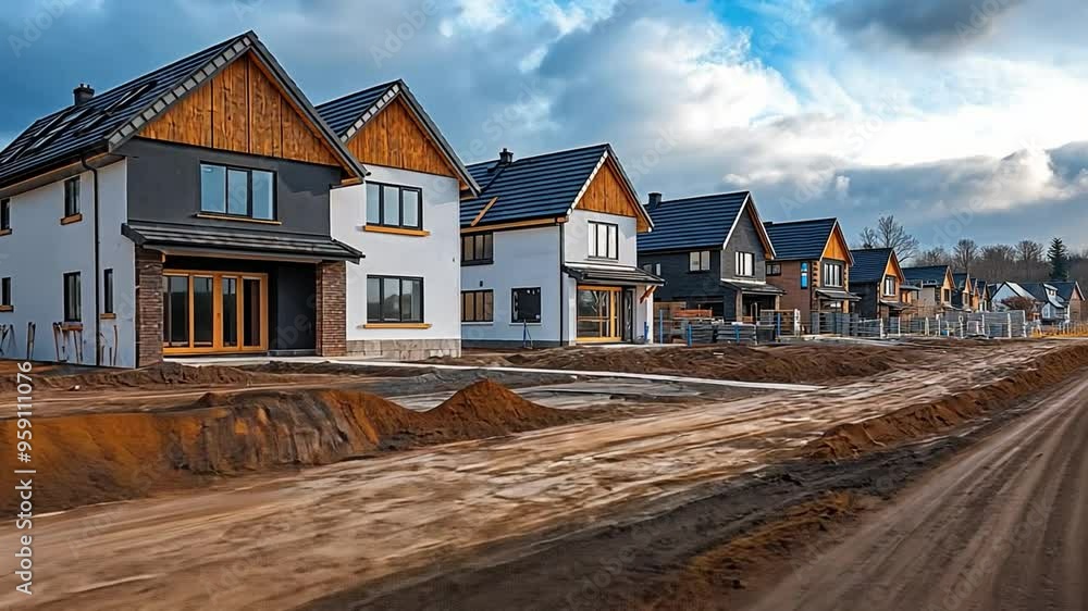 Residential new home construction is underway at the construction site housing estate development Residential new home construction is underway at the construction site housing estate development