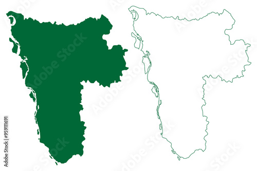 Amroha district (Uttar Pradesh State, Republic of India) map vector illustration, scribble sketch Amroha map photo