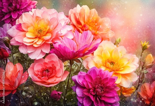 vibrant watercolor floral blooms textured backgrounds featuring rich colors soft brush strokes lively artistic display, flower, petal, painting, colorful, design