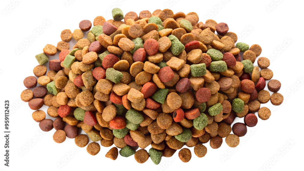 A pile of multicolored dry dog food kibbles isolated on a transparent background. Perfect for pet food, animal care, and nutrition concepts. High resolution, detailed clipart. A pile of multicolored dry dog food kibbles isolated on a transparent background. Perfect for pet food, animal care, and nutrition concepts. High resolution, detailed clipart.