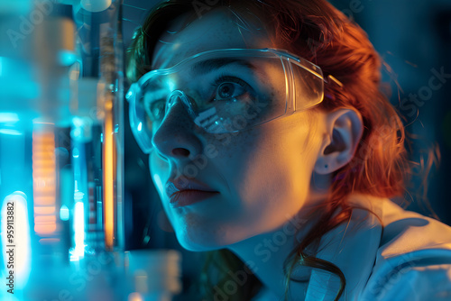 Portrait of an excited scientist in her laboratory, exploring new frontiers in scientific research and innovation.