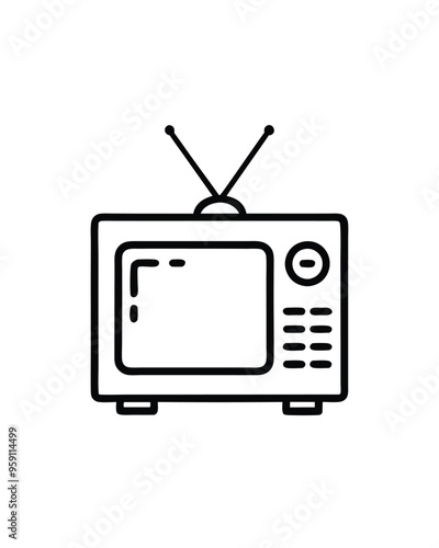 Editable stroke vector of a vintage television set with an antenna.