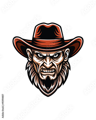 Editable vector illustration of a wanted poster with a cowboy's head.