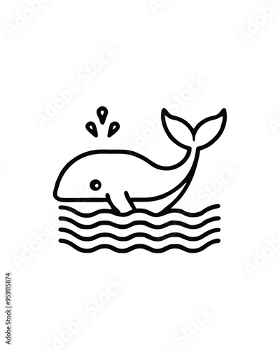 Editable stroke vector of a whale breaching the surface of the water.