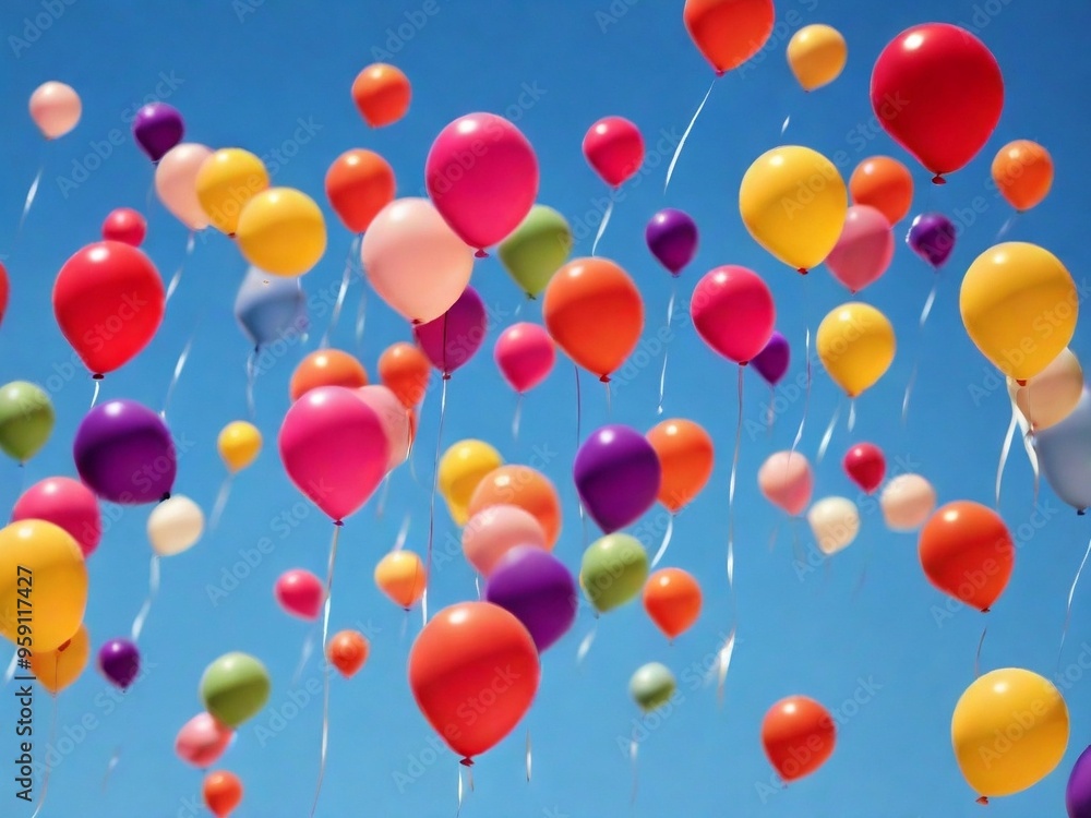 A cheerful image of brightly colored balloons floating against a blue sky, showcasing a joyful and festive atmosphere, with the balloons in motion as they rise upwards. A cheerful image of brightly colored balloons floating against a blue sky, showcasing a joyful and festive atmosphere, with the balloons in motion as they rise upwards.