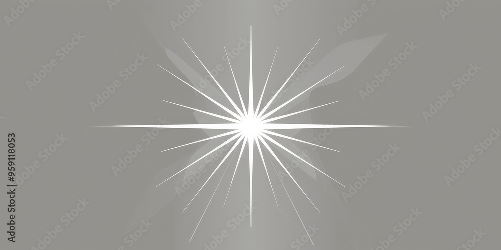 Obraz premium A simple white line drawing on a silver background of a star with sharp points. The minimalist design creates a striking and timeless symbol of hope.