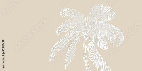 A simple white line drawing of a palm tree, with long, flowing fronds and a curved trunk. The minimalist lines evoke a sense of relaxation and tropical vibes.