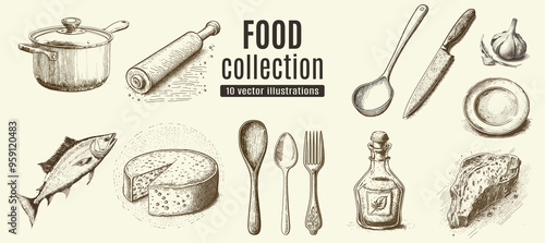 big collection of hand drawn food