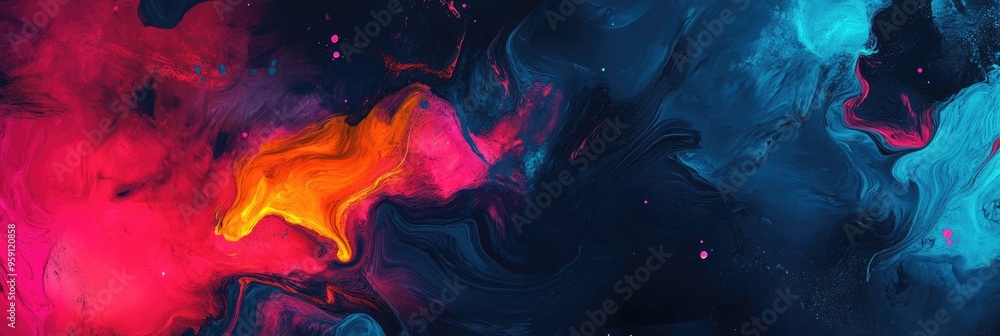 Abstract Dark Painting Background with Copy Space for Artwork. Fractal Design Banner with Vibrant Colors Abstract Dark Painting Background with Copy Space for Artwork. Fractal Design Banner with Vibrant Colors