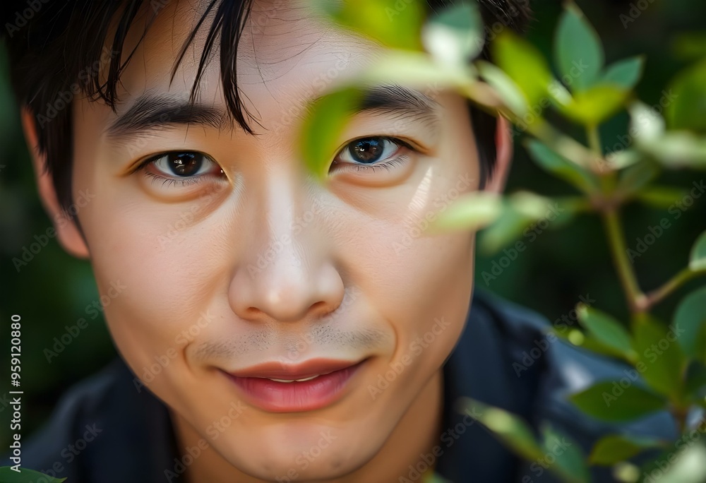 close up portrait of an Asian man with medium-length black hair and a slight smile create with ai close up portrait of an Asian man with medium-length black hair and a slight smile create with ai