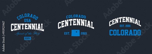 Set t-shirt stamps graphic, Colorado logo travel wear typography emblem Centennial vintage tee print, sport apparel design shirt graphic print