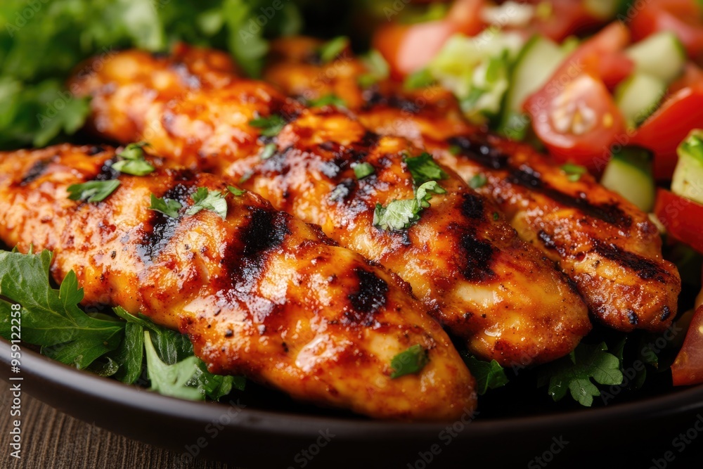 Grilled Chicken Tenders: Delicious Poultry Dish with Side Salad - Indian Cuisine Grilled Chicken Tenders: Delicious Poultry Dish with Side Salad - Indian Cuisine