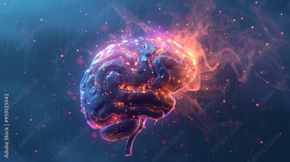 Futuristic neural interface featuring sleek brain computer fusion with holographic synapses Futuristic neural interface featuring sleek brain computer fusion with holographic synapses