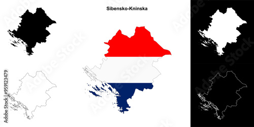 Sibensko-Kninska county outline map set photo