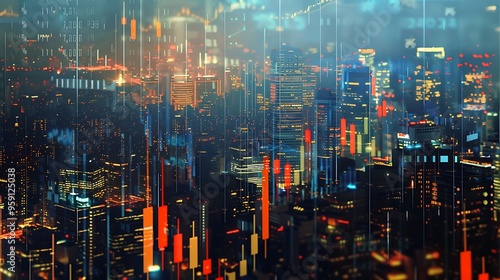 Wallpaper Mural Cityscape with Digital Overlays: Urban Growth and Technological Advancements Torontodigital.ca