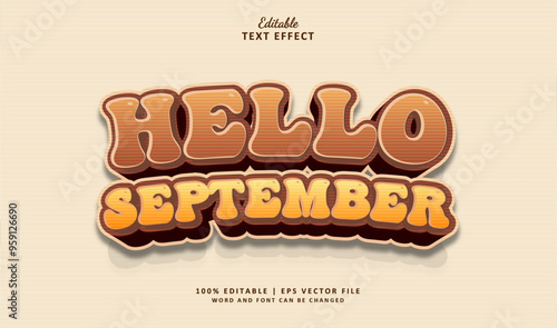 Hello September Editable Text Effect 3d Style Vintage Holiday Theme Autumn Season