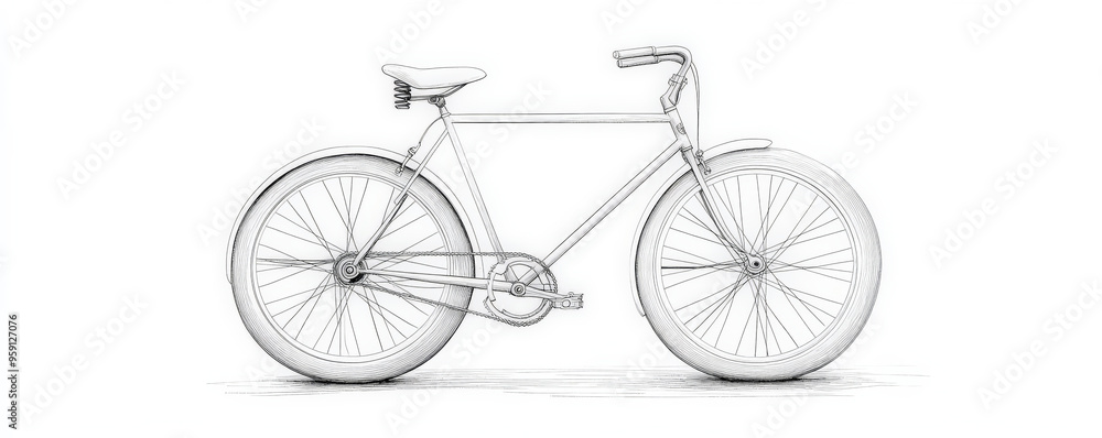Obraz premium A simple white line drawing of a bicycle with its wheels, frame, and handlebars outlined in clean, minimalist lines. The drawing captures the essence of the bike with simplicity and style.