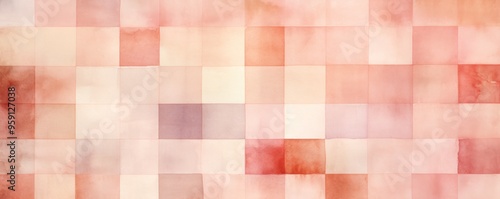 Vintage coral checkered watercolor background