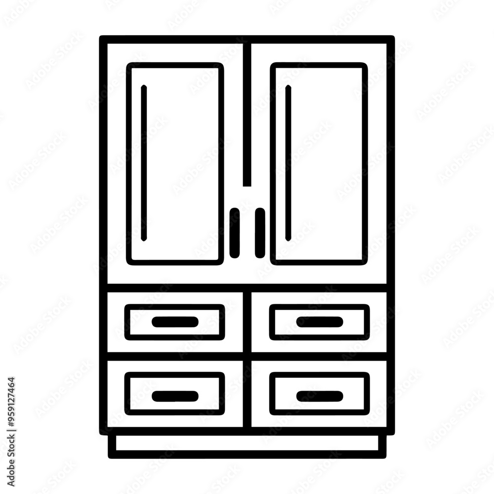 cupboard icon or modern line symbol. Vector line art and icon design with bold outline. Black and white Pixel Perfect minimalistic symbol isolated white background. Silhouette simple thin sign cupboard icon or modern line symbol. Vector line art and icon design with bold outline. Black and white Pixel Perfect minimalistic symbol isolated white background. Silhouette simple thin sign