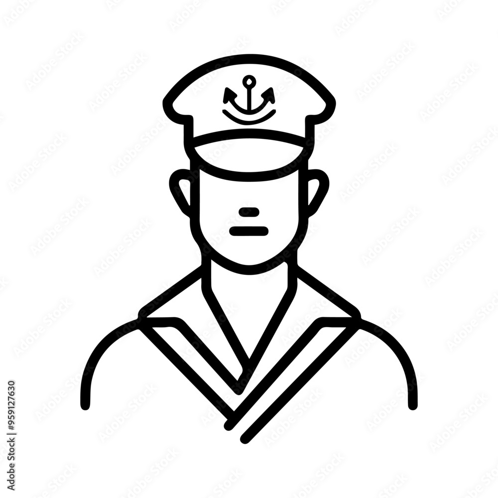 sailor icon or modern line symbol. Vector line art and icon design with bold outline. Black and white Pixel Perfect minimalistic symbol isolated white background. Silhouette simple thin sign sailor icon or modern line symbol. Vector line art and icon design with bold outline. Black and white Pixel Perfect minimalistic symbol isolated white background. Silhouette simple thin sign