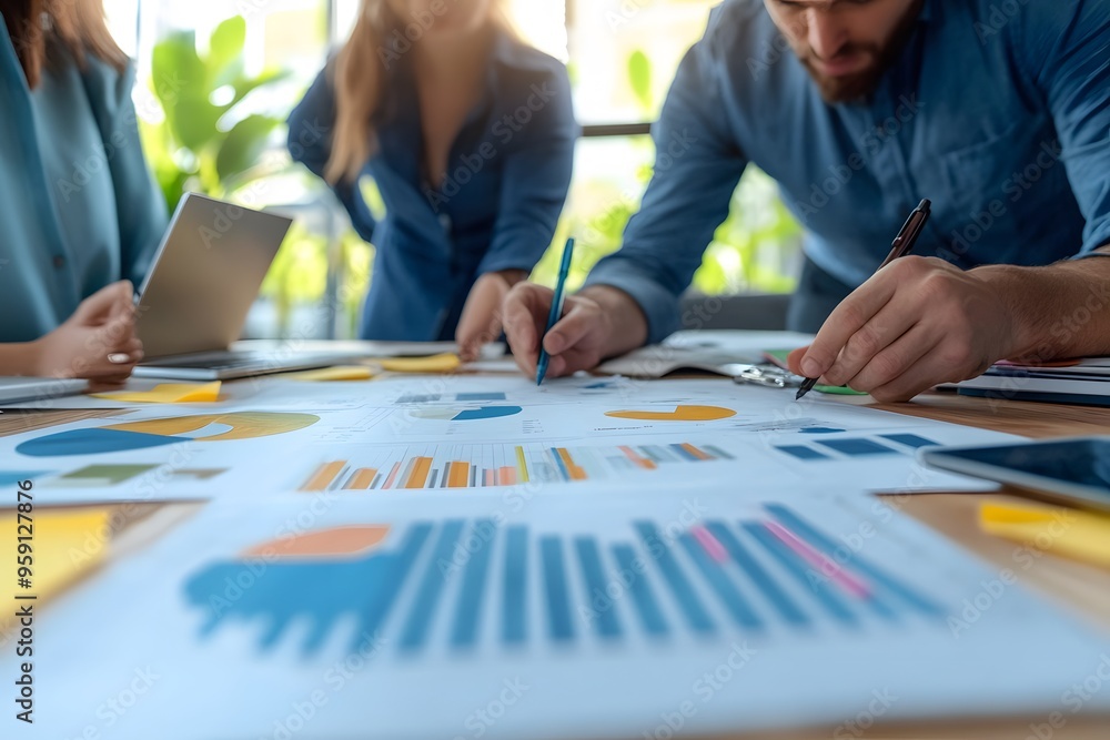 Businesspeople analyzing financial data and charts Businesspeople analyzing financial data and charts