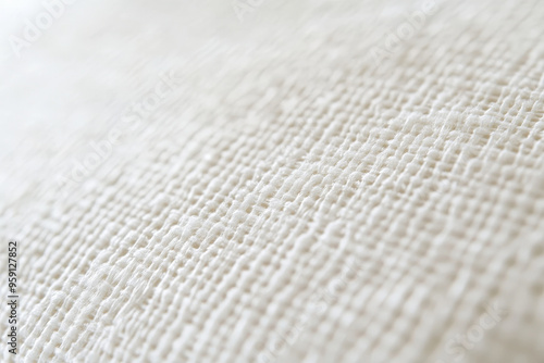 A close-up of a white textured surface with a subtle fabric-like texture. The surface features soft, woven patterns that create a tactile and sophisticated appearance.