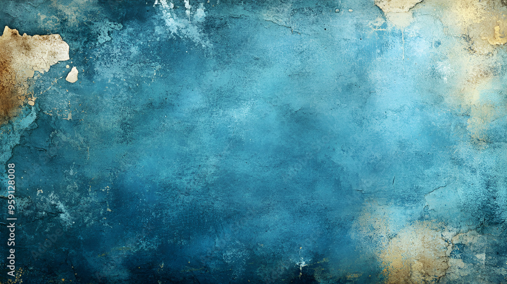 Obraz premium Textured blue background with subtle gold accents reflecting an antique style in a vintage aesthetic setting