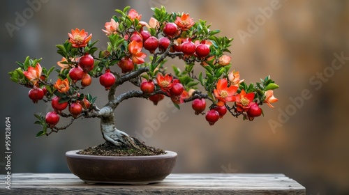 Wallpaper Mural Bonsai Tree with Red Fruits and Flowers Torontodigital.ca