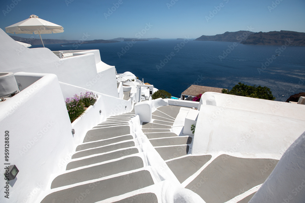Fototapeta premium Oia Santorini Sea view stairs