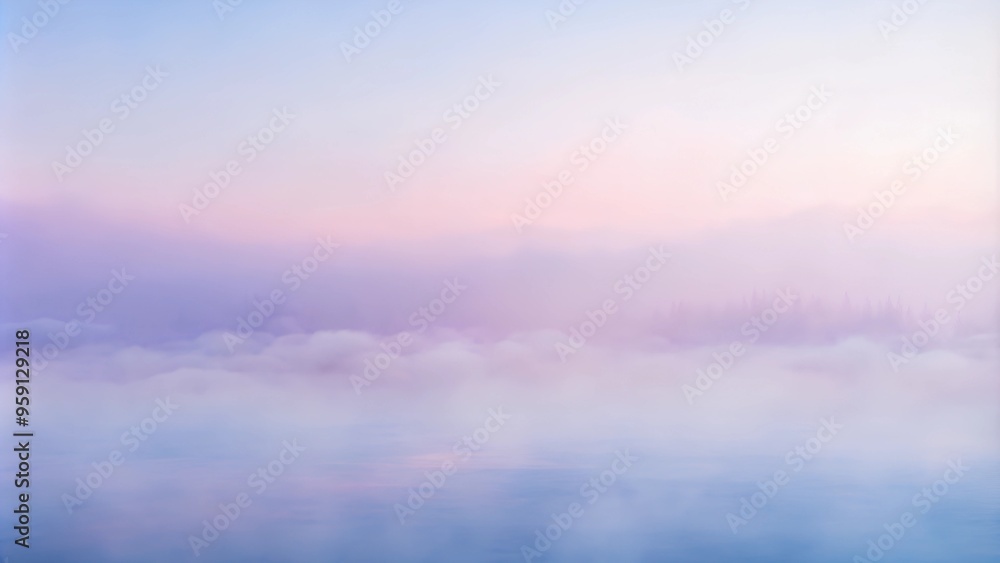 Misty sunrise over calm lake, soft pink and blue hues, peaceful landscape Misty sunrise over calm lake, soft pink and blue hues, peaceful landscape
