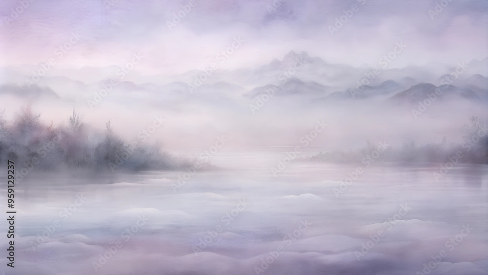 Misty mountain landscape, soft pink and gray hues, dreamy and serene Misty mountain landscape, soft pink and gray hues, dreamy and serene