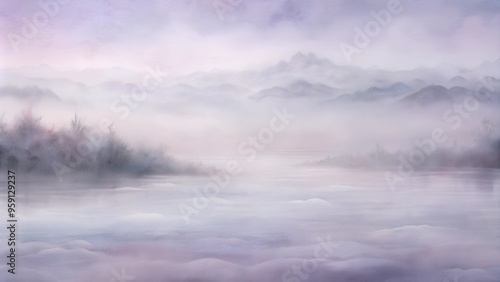 Wallpaper Mural Misty mountain landscape, soft pink and gray hues, dreamy and serene Torontodigital.ca