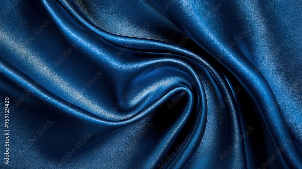 A blue fabric with a wavy design is soft and smooth in a close-up view A blue fabric with a wavy design is soft and smooth in a close-up view